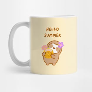 Hello Summer Pineapple Drink Sloth Mug